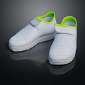 White Casual Shoes with Green Collar and Velcro Straps for Comfortable Everyday Wear