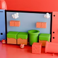 Electric Toys with Blue Pink Controllers Bricks Mushrooms and Green Bucket for Kids Play