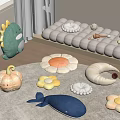 Cute Shaped Pillows Dinosaur Pumpkin Flower Whale On Carpet With Padded Bench
