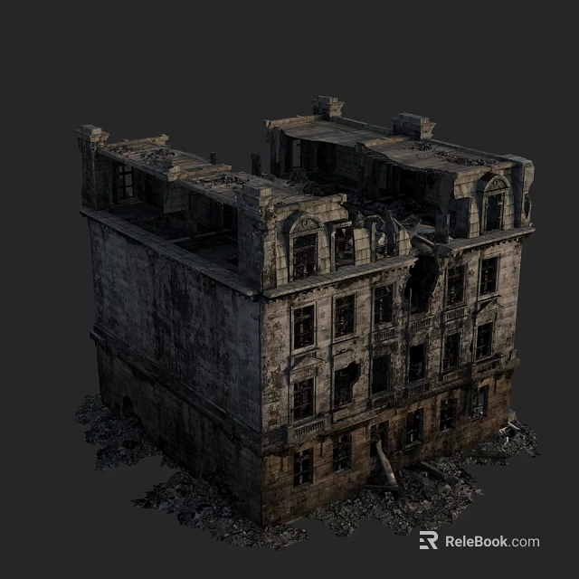 Ruined Multi Story European Architecture With Classical Details Broken Windows And Debris Around 3d model 