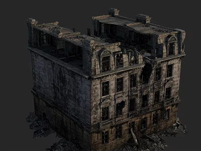 Ruined Multi Story European Architecture With Classical Details Broken Windows And Debris Around 3d model