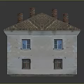 Old Worn House Model With Multiple Chimneys Light Colored Walls And Metal Roof 3d model