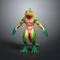 Fantasy Lizard Creature 3D Model With Green And Pink Muscular Body Standing Posture