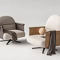 Stylish Single Sofa With Light Gray Beige Upholstery Striped Throw Blanket And Black Metal Legs