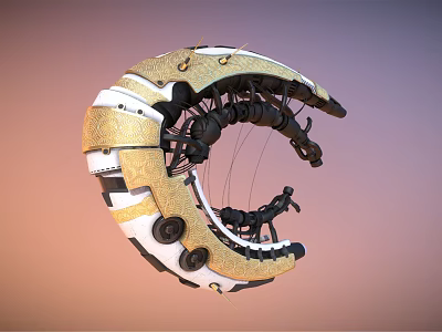Intricate 3D Mechanical Device With Gold White Black Metallic Components And Circular Structure 3d model