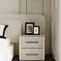 Minimalist Bedroom Nightstand With Framed Photos And Light Wood Drawer Design