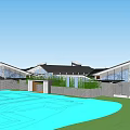 Boutique Hotel Building With Black Roofs Ponds Courtyards And Lush Greenery