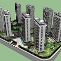 Modern High Rise Residential Complex With Green Spaces And Layout Design 3d model