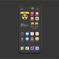 Smartphone Home Screen Showing Colorful App Icons With Yellow Radiation Symbol