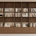 Modern Wooden Bookcase With Multiple Shelves Drawers Books And Decorations