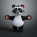 Cartoon Style Panda Game Movie Character With Big Blue Eyes Open Arms Black White Design
