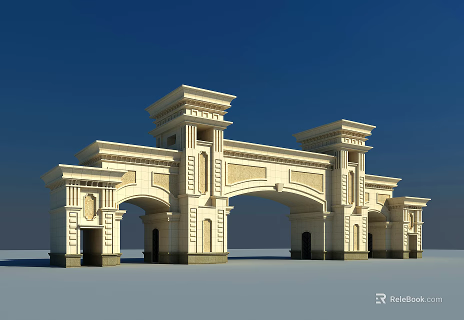Elegant Classical Arched Entrance Gate With Stone Columns And Decorative Details 3d model 