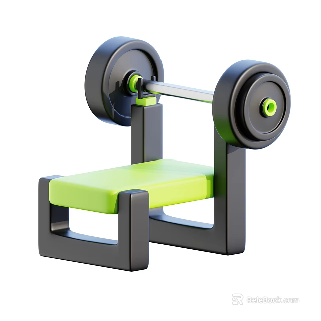 Fitness Sports Equipment Weight Bench With Barbell Green Padded Seat And Black Frame 3d model 