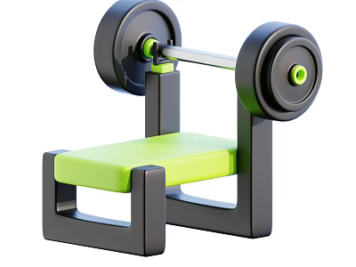 Fitness Sports Equipment Weight Bench With Barbell Green Padded Seat And Black Frame 3d model
