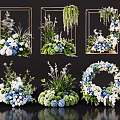 Elegant Floral Arrangements With Frame Hanging Wreath Blue White Green Flowers Greenery