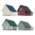 Colorful Detached House Exteriors With Blue Red Green Gray Roofs And Wooden Porches