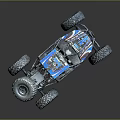 Blue Functional Off Road Vehicle With Large Tires And Exposed Frame 3d model