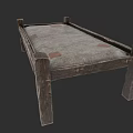 Rustic Wooden Single Bed With Simple Frame And Patched Gray Mattress 3d model