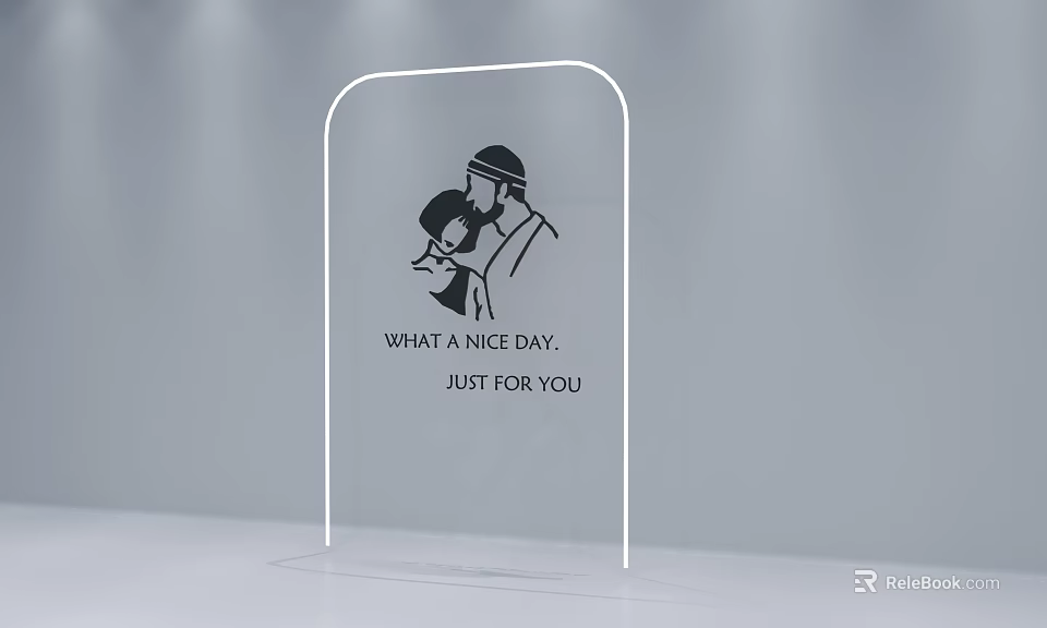 Background Wall With Transparent Curved Structure And Black Line Art Person Holding Cat Design 3d model 