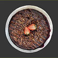 Decadent Chocolate Cake With Chocolate Drizzle Chopped Nuts Fresh Strawberries On White Plate