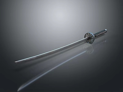 Traditional Samurai Sword With Sharp Curved Blade Decorative Tsuba And Reflective Surface 3d model