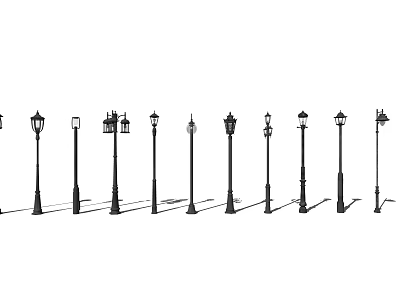 Different Styles of Outdoor Lights with Classic and Modern Lamp Post Designs 3d model