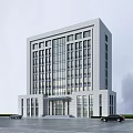 Modern Office Building Exterior Design With Glass Curtain Wall And Parking Lot