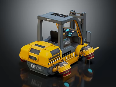 Yellow Industrial Forklift With Modern Cabin Design And Control Features 3d model