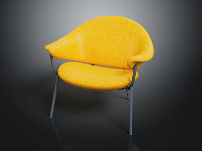 Modern Yellow Fabric Leisure Chair with Curved Backrest Armrests and Metal Frame 3d model