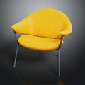 Modern Yellow Fabric Leisure Chair with Curved Backrest Armrests and Metal Frame