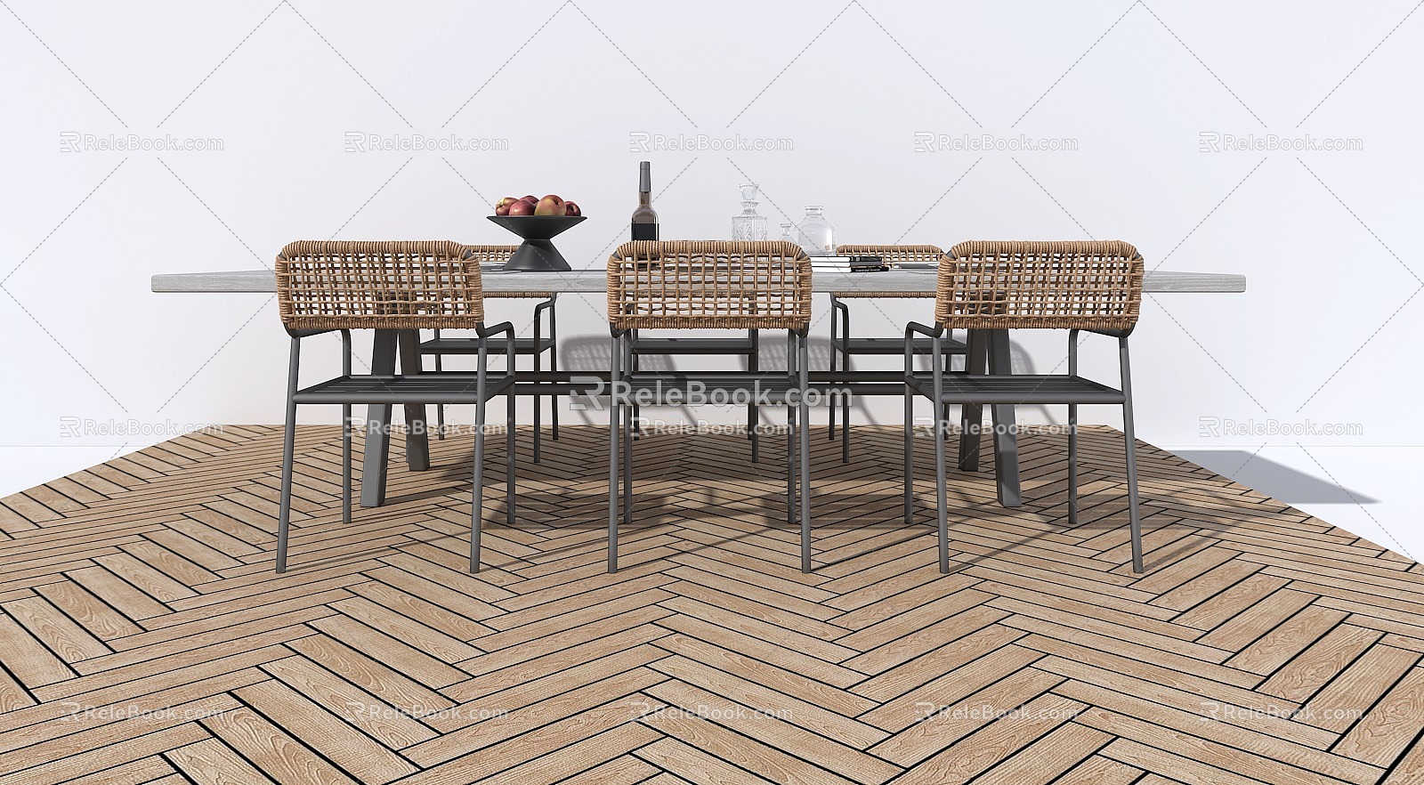 Chinese style outdoor dining table and chair combination 3d model