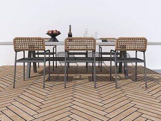 Chinese style outdoor dining table and chair combination 3d model