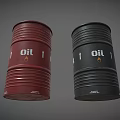 Industrial Equipment Featuring Red And Black Oil Drums With Oil Labels And Arrows
