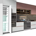 Modern Kitchen With Light Gray And Pink Cabinets Countertop And Built-in Oven
