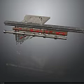 Industrial Mechanical Component With Worn Metal Frame Red Pipes And Gray Panels