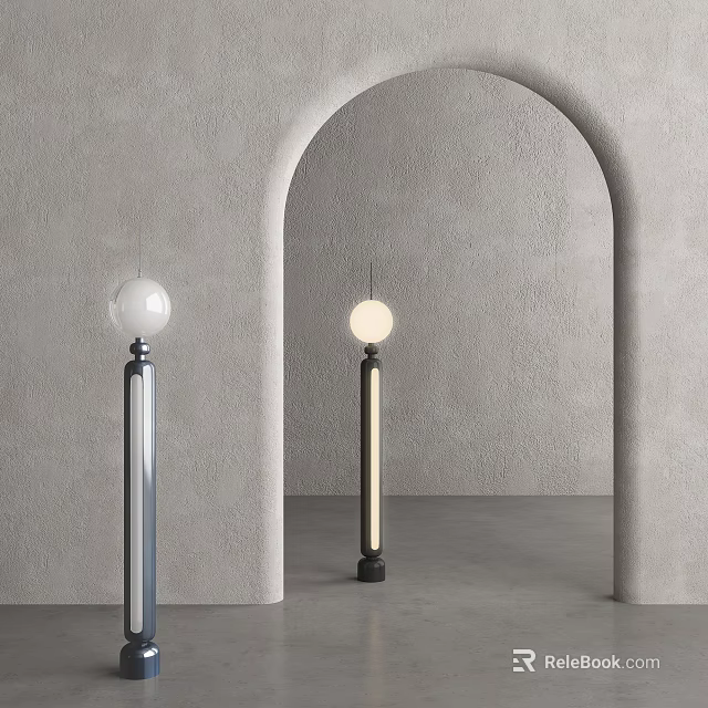 Modern Floor Lamp With Spherical Shade And Cylindrical Pole In Gray Archway 3d model 