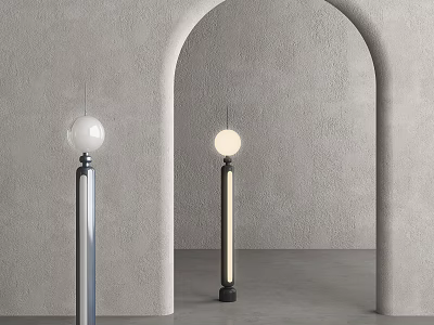 Modern Floor Lamp With Spherical Shade And Cylindrical Pole In Gray Archway 3d model
