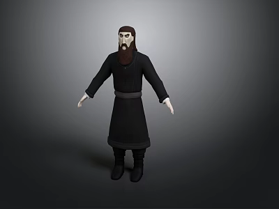 Detailed 3D Character Model With Black Robe Beard And Standing Pose 3d model