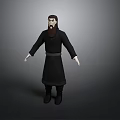 Detailed 3D Character Model With Black Robe Beard And Standing Pose