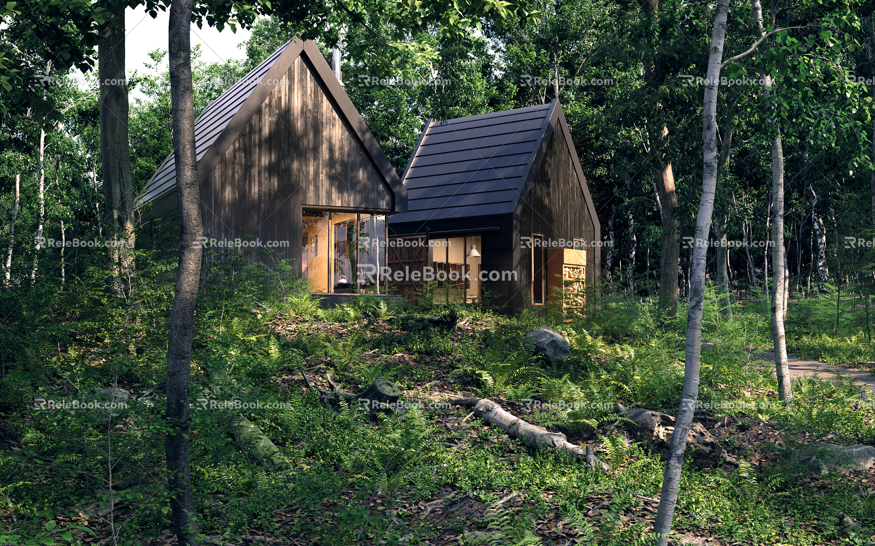 Modern wooden house forest cabin 3d model