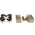 Table and Chair Set featuring Round Table Orange Chairs Beige Sofas Coffee Table and Lamp 3d model