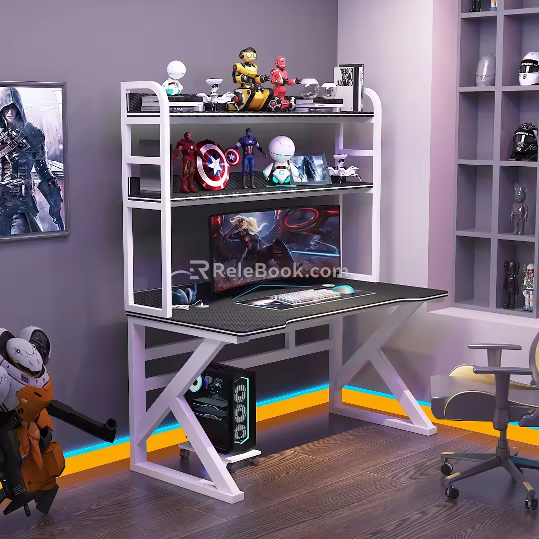 Modern E-sports Table E-sports Table Bookshelf Table E-sports Room Game Table 3d model