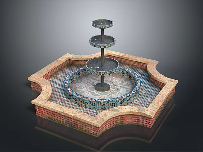Multi tiered Fountain With Octagonal Base And Colorful Tiles Design 3d model