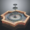 Multi tiered Fountain With Octagonal Base And Colorful Tiles Design 3d model