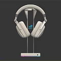 Elegant White Wireless Headphones with RGB Illuminated Stand Modern Display Setup