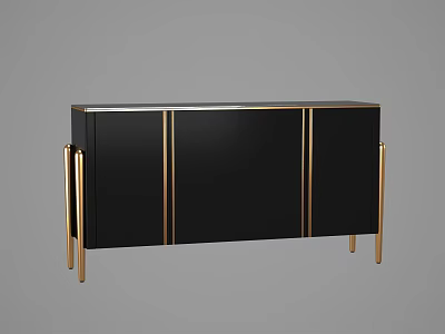 Elegant Black Modern Sideboard With Gold Accent Lines And Metal Legs Design 3d model