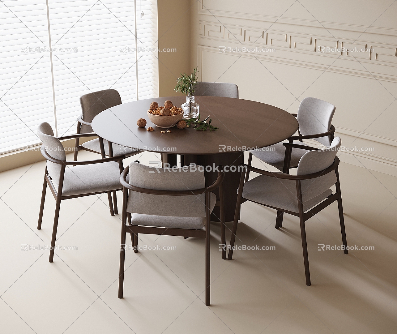 New Chinese Dining Table and Chair Dining Chair Round Dining Table 3d model