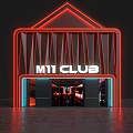 MY1 CLUB Bar Exterior With Red Neon Lights Geometric Lines And Entrance Lighting Effects