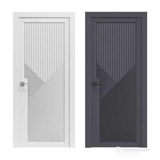 Modern Style Swing Doors With Light And Dark Gray Vertical Stripes And Geometric Patterns 3d model