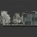Modern Commercial Building Exterior With Landscaped Trees Parking Area And Greenery